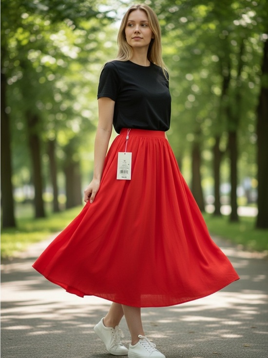 a new day Dresses & Skirts - a new day Red Flowing Midi Skirt